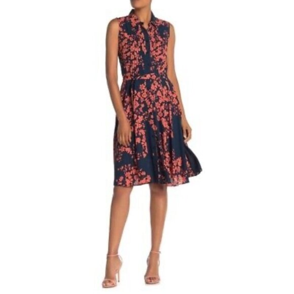 Nanette Lepore Dresses & Skirts - Nanette Lepore Floral Sleeveless Dress - Navy and Coral Size 6
